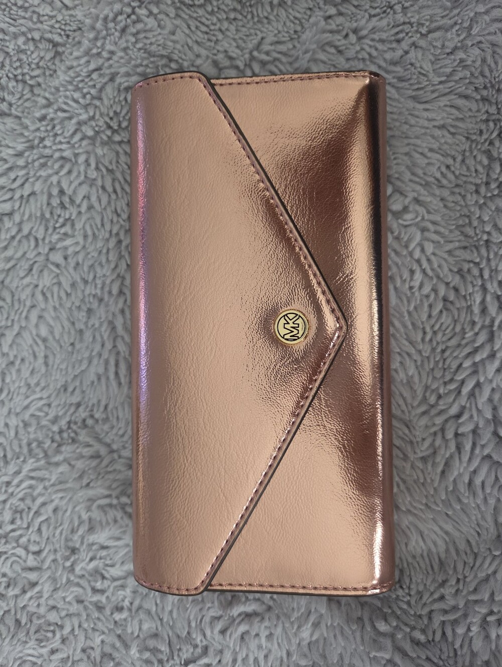 Metallic Rose Gold Wallet with MK Logo